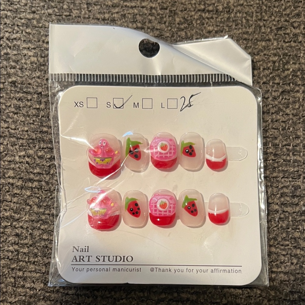 Nail Art Studio Strawberry 3d Press-On Nails - Pink and Green